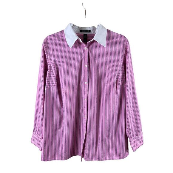 Lauren Ralph Lauren Tops - Lauren Ralph Lauren Striped Button Up Contrast Collar Blouse 1X Pink White Work